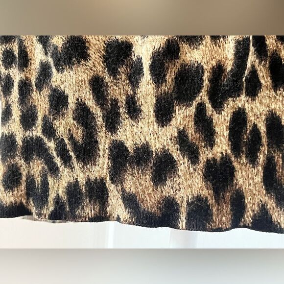 Michael Kors Leopard V-Neck Tunic Sweater M Brown Lightweight Layering Animal - Picture 6 of 10